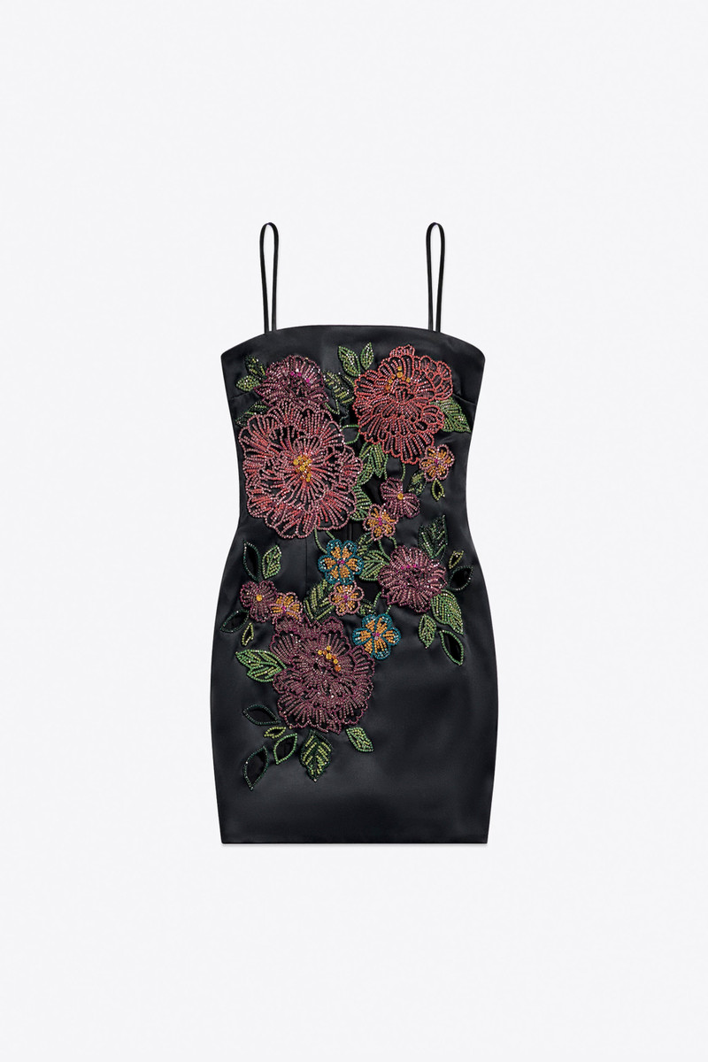 EMBROIDERED CRYSTAL FLOWER MINI DRESS 1