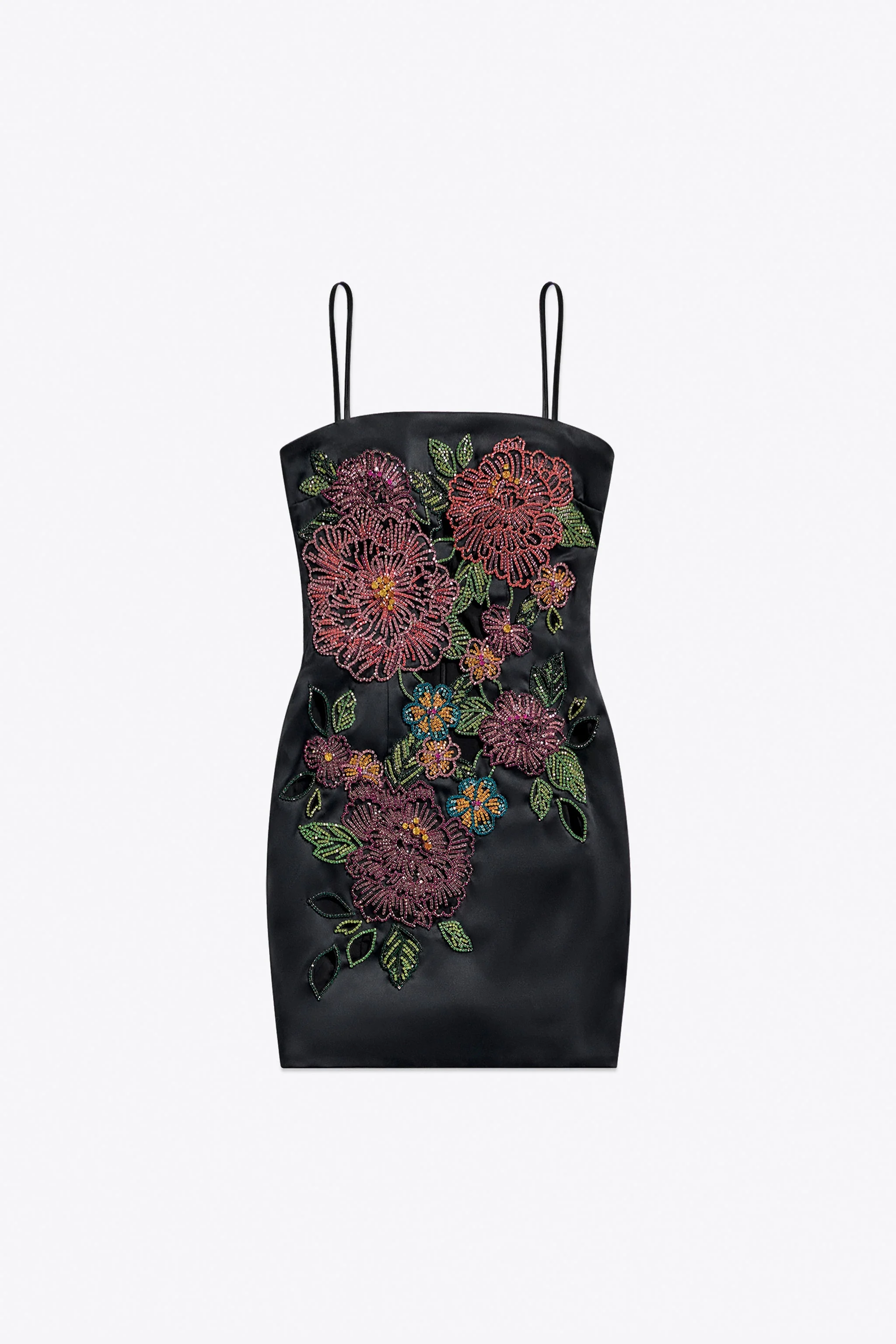 EMBROIDERED CRYSTAL FLOWER MINI DRESS - 1