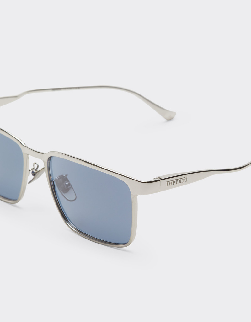 Ferrari sunglasses in matte silver metal with blue crystal lenses 6
