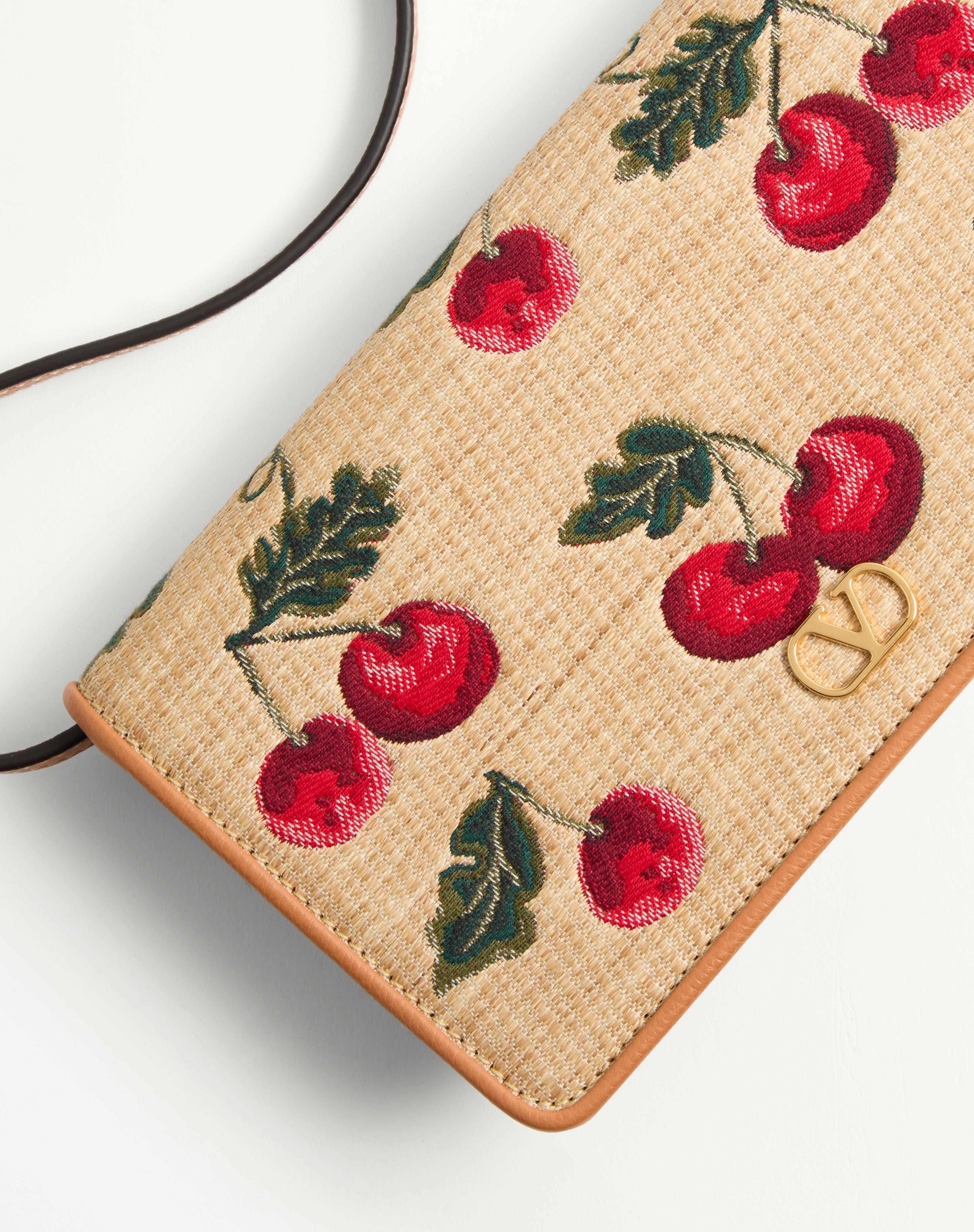 VLOGO SIGNATURE MINI SHOULDER BAG IN JACQUARD RAFFIA WITH CHERRYFIC PATTERN - 8