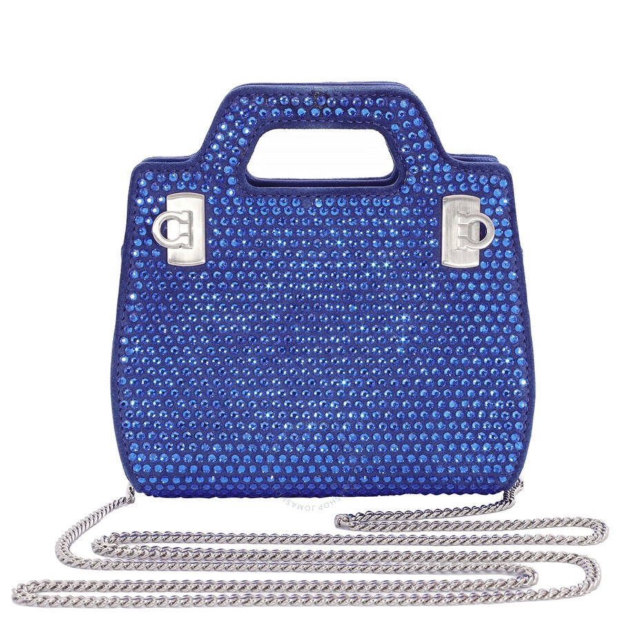 Ferragamo Ladies Blue Crystal Studded Wanda Mini Bag - 5
