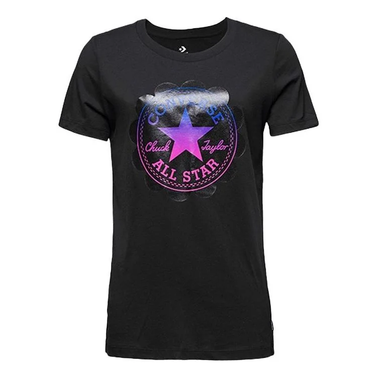 (WMNS) Converse Logo Printing Sports Short Sleeve Black 10009151-001 - 1
