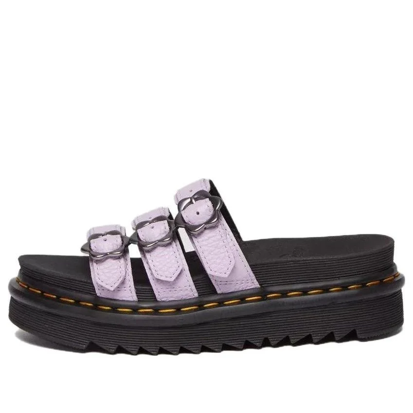 (WMNS) Dr.Martens Blaire Flower Buckle Milled Nappa Slide Sandals 'Lilac' 30710308 - 1