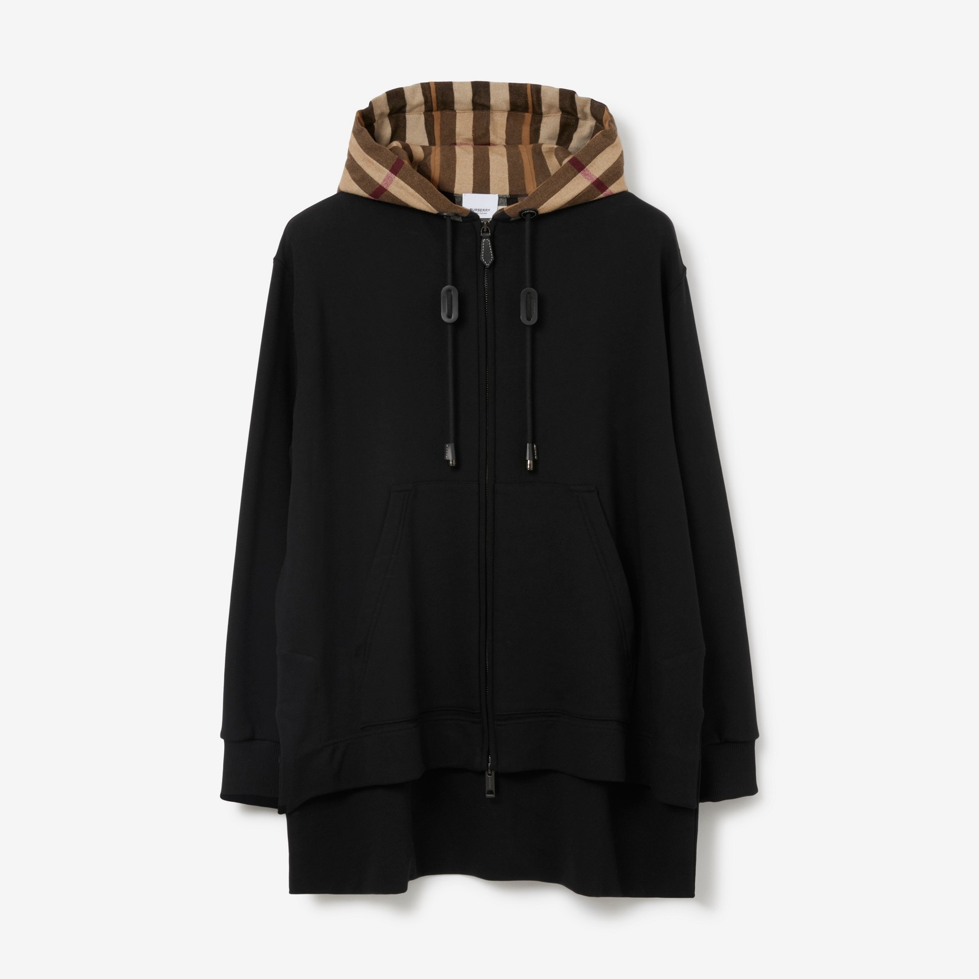 Check Hood Cotton Oversized Hooded Top - 1