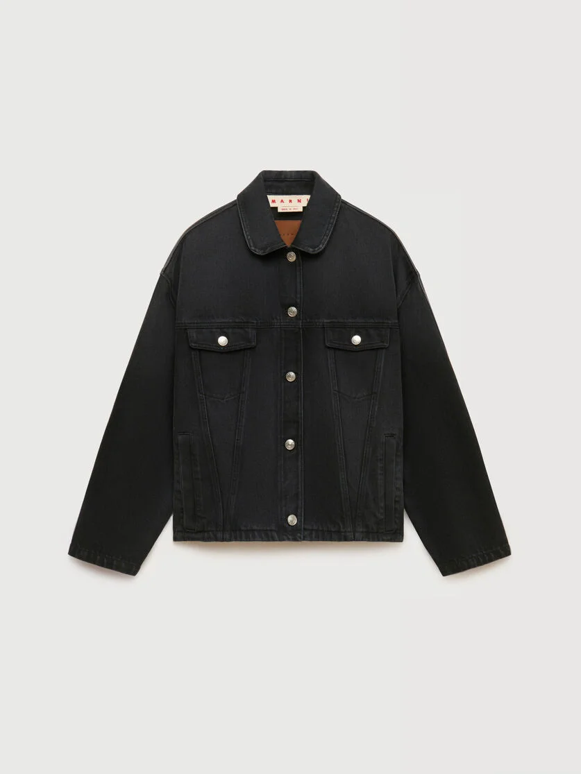 BLACK DENIM JACKET WITH MARTINGALE - 1