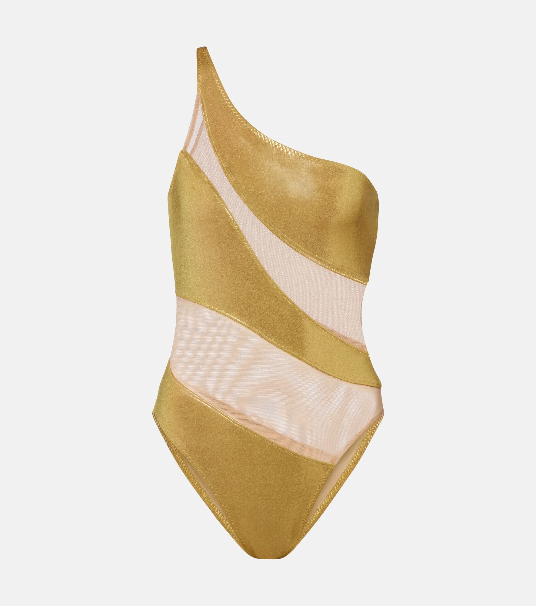 One-shoulder lamé and mesh bodysuit - 1