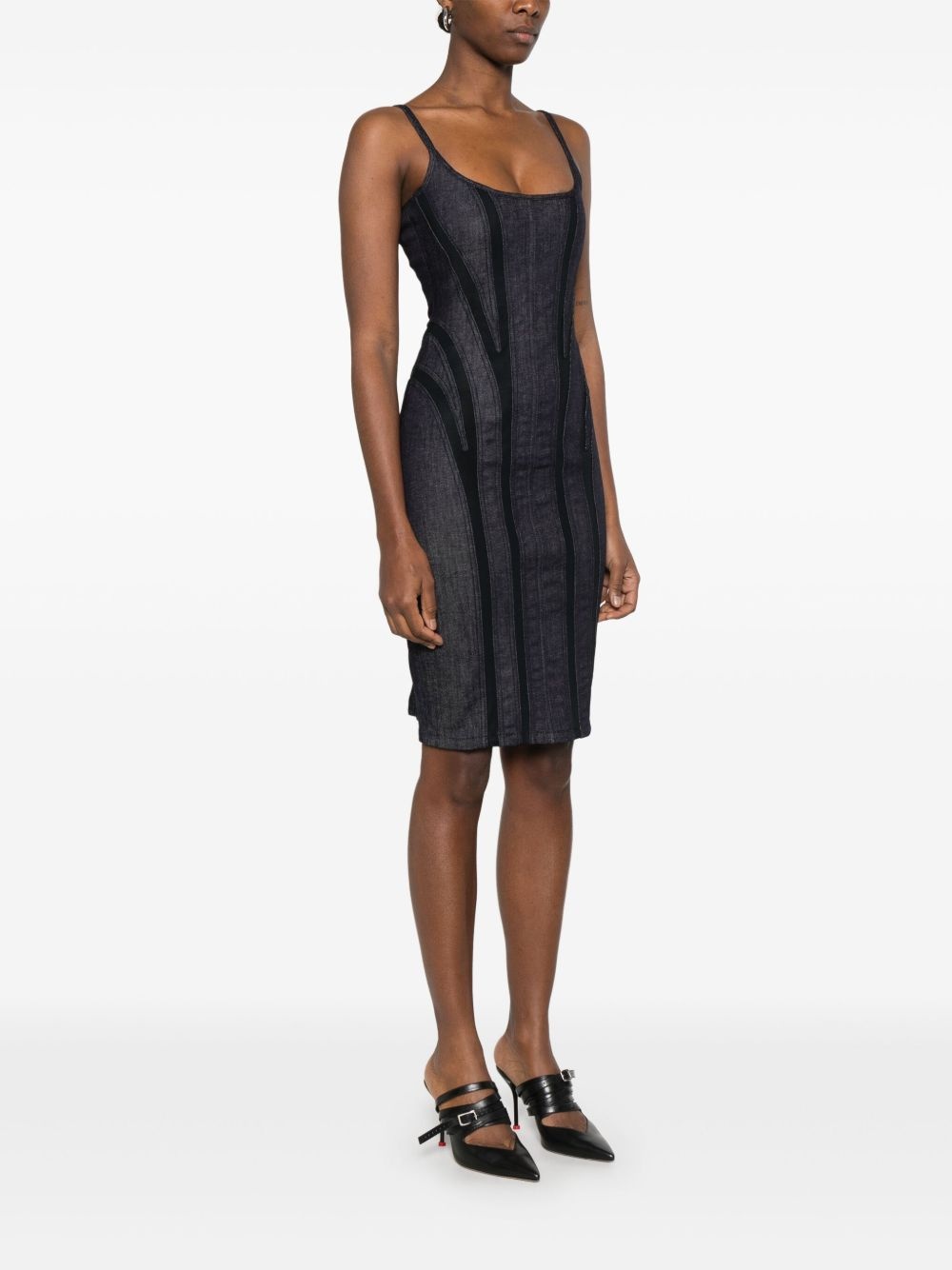 mesh-panel denim midi dress - 3
