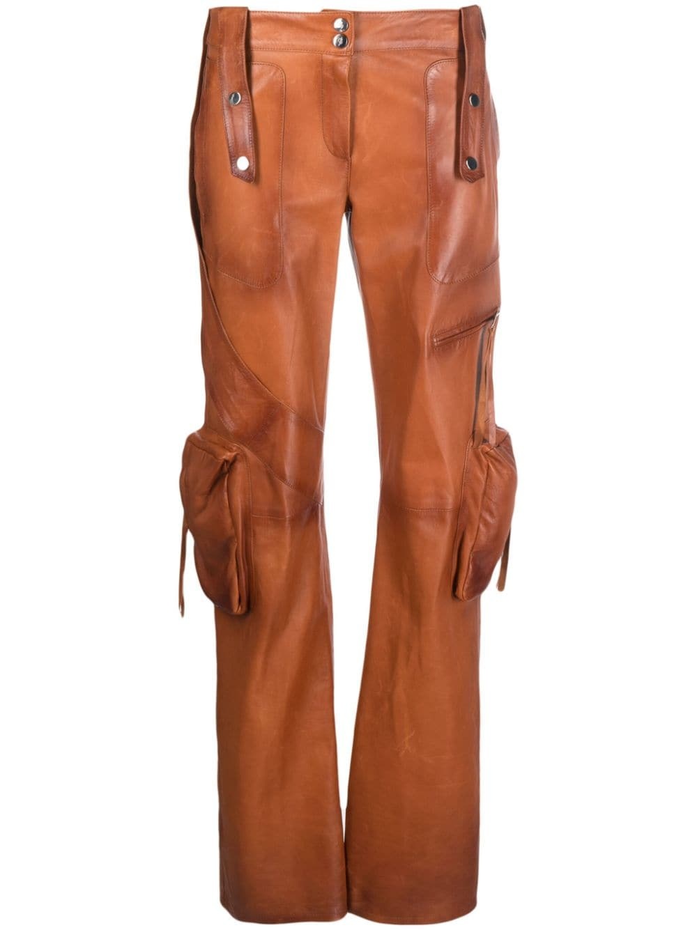 slim-cut leather cargo trousers - 1