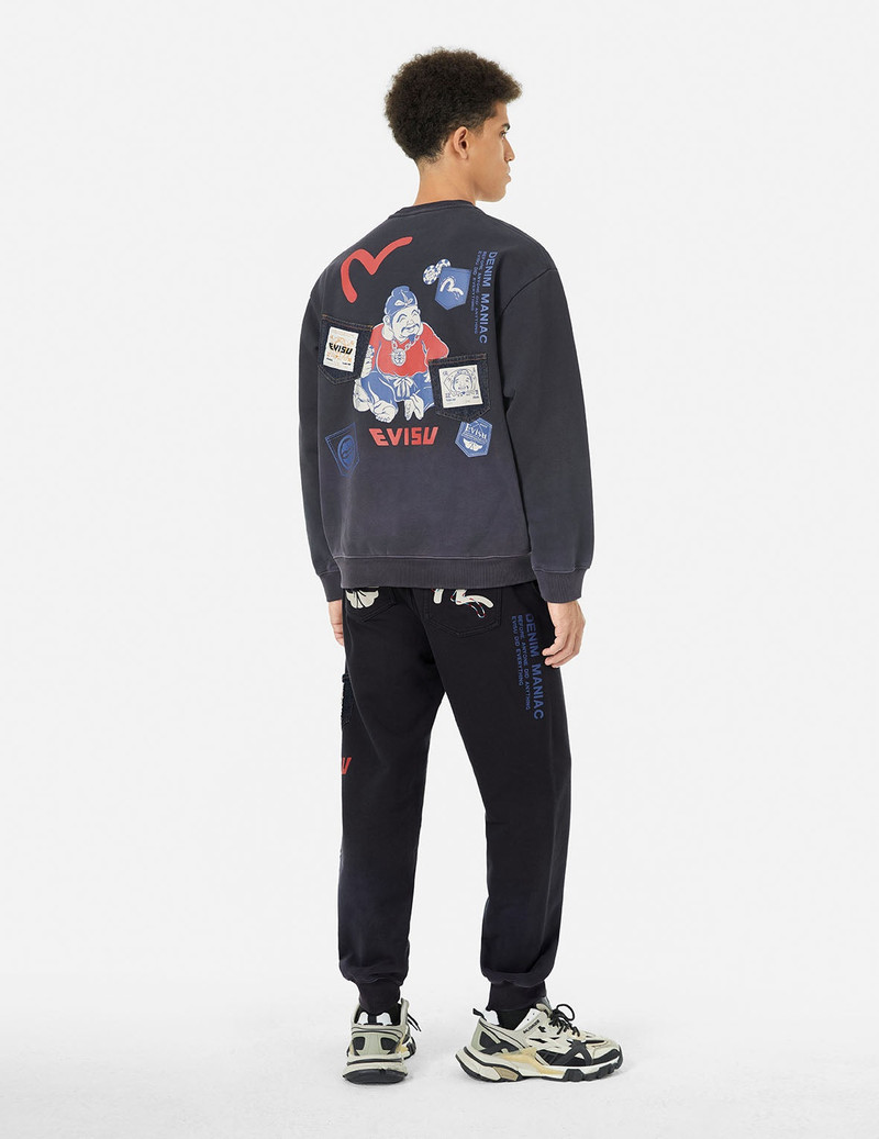 Washed Multi-pocket and Logos Print Straight Fit Sweatpants 3