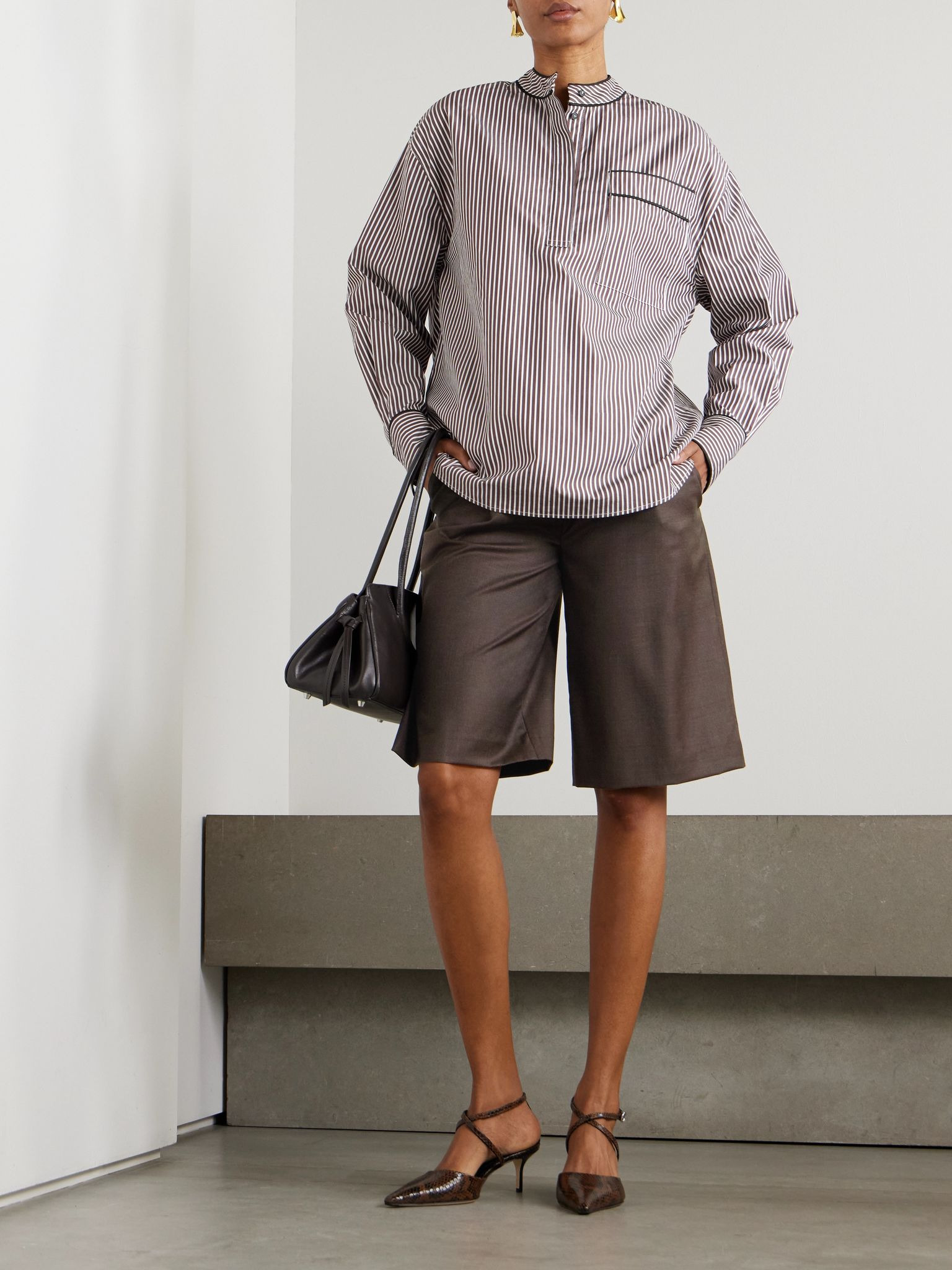 Adler pleated wool-twill shorts Light brown - 2