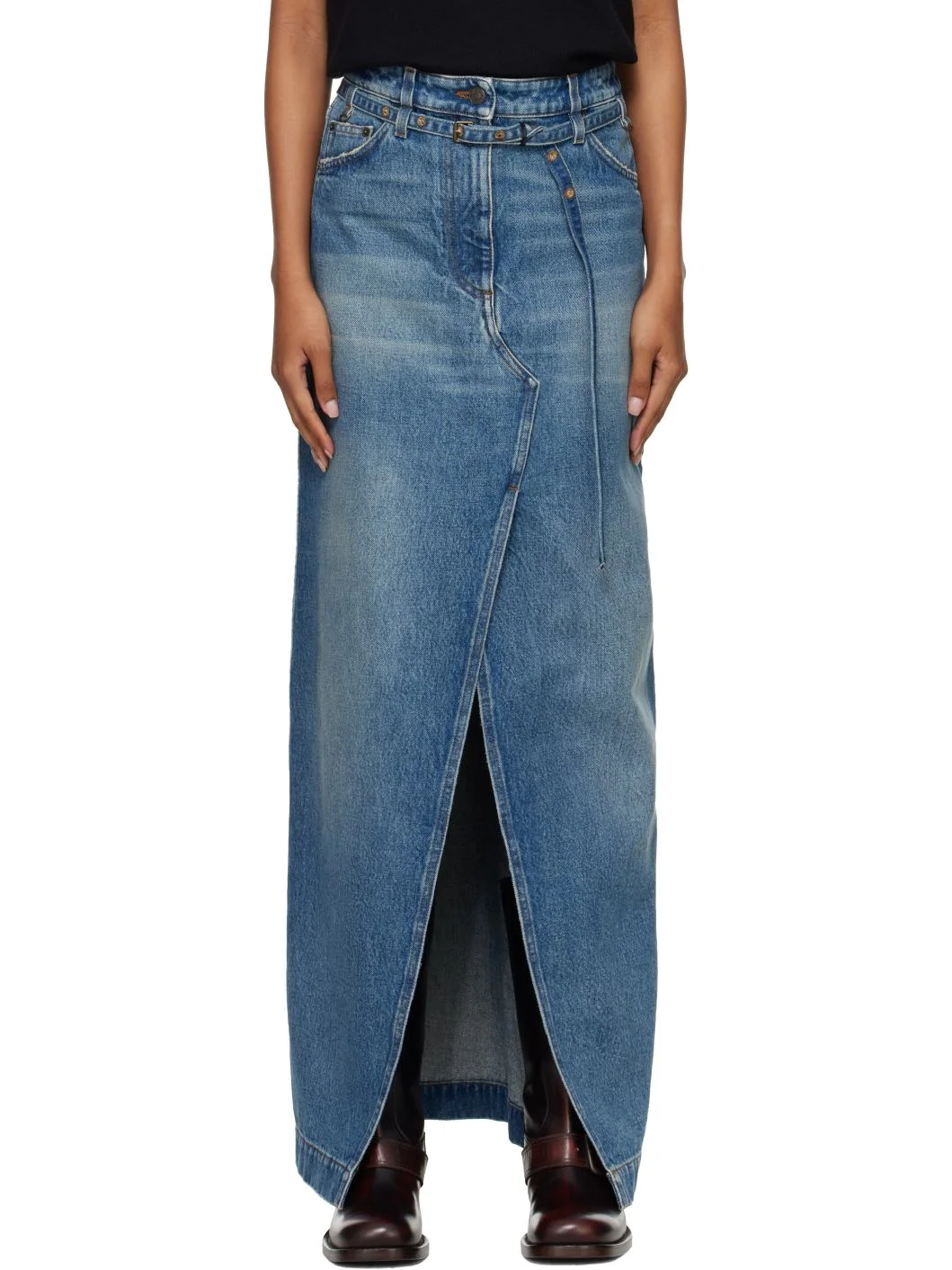 Blue Long Denim Maxi Skirt - 1