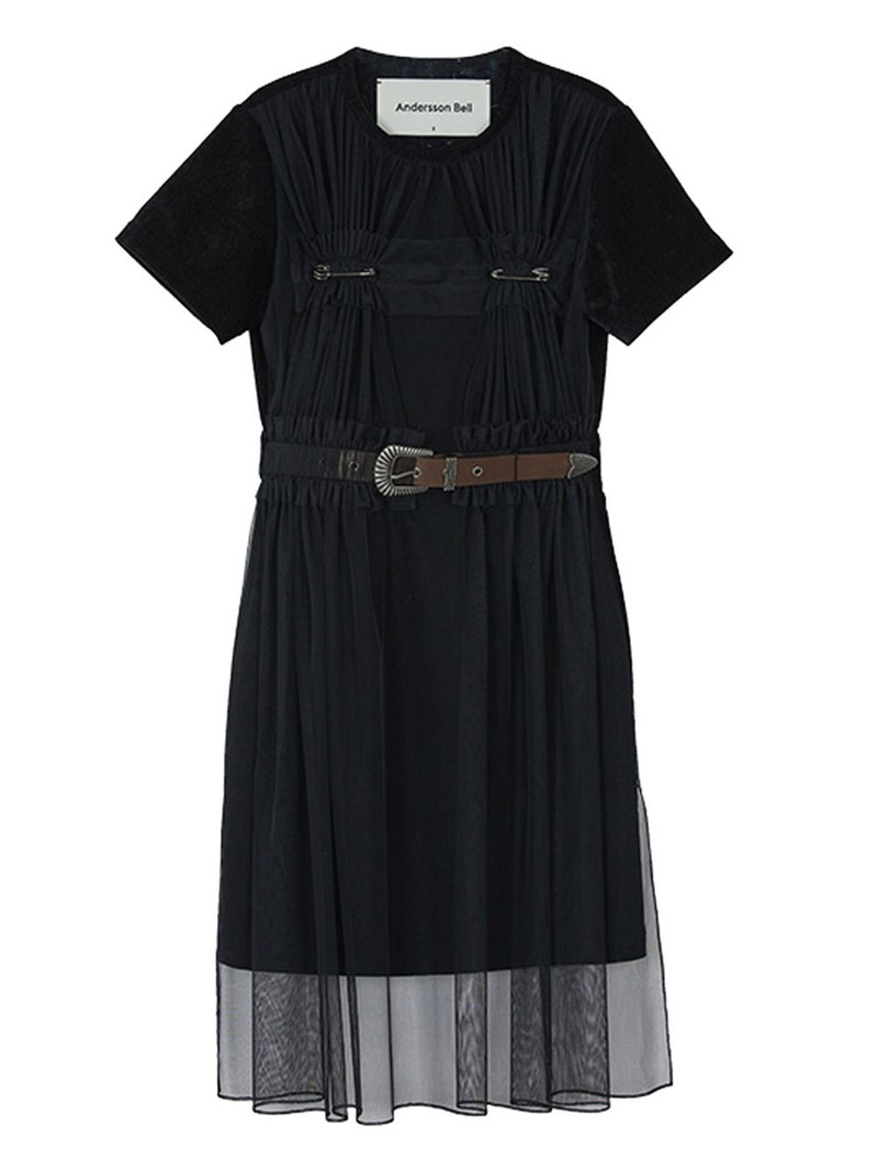 mesh belted midi dress 1