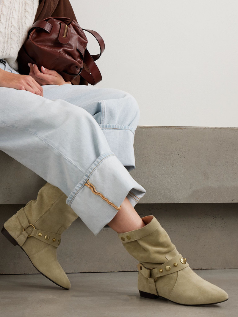 Isabel Marant Stania studded suede ankle boots Beige outlook