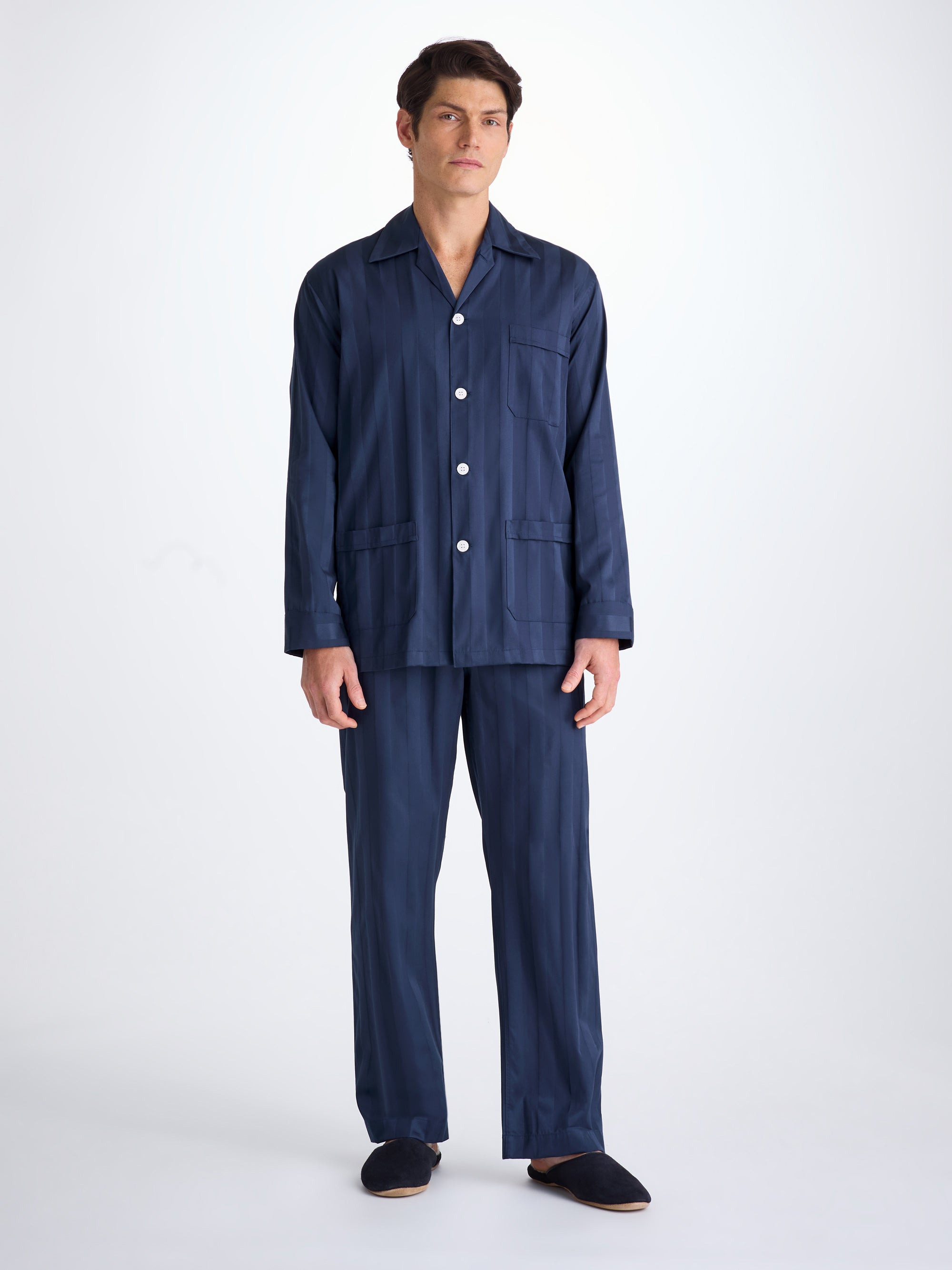 Men's Classic Fit Pyjamas Lingfield Cotton Satin Navy - 3