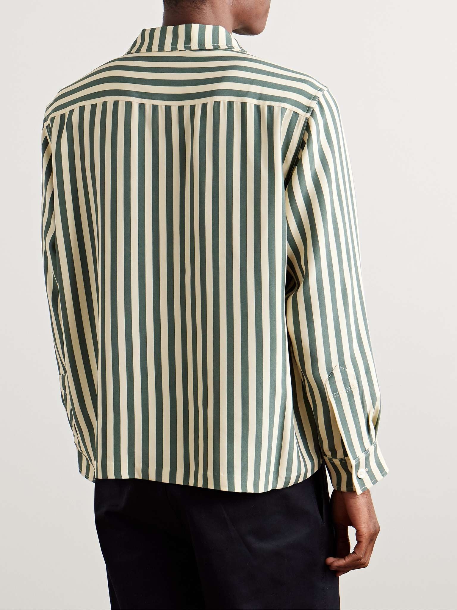Trillium Camp-Collar Appliquéd Striped Silk Shirt - 3