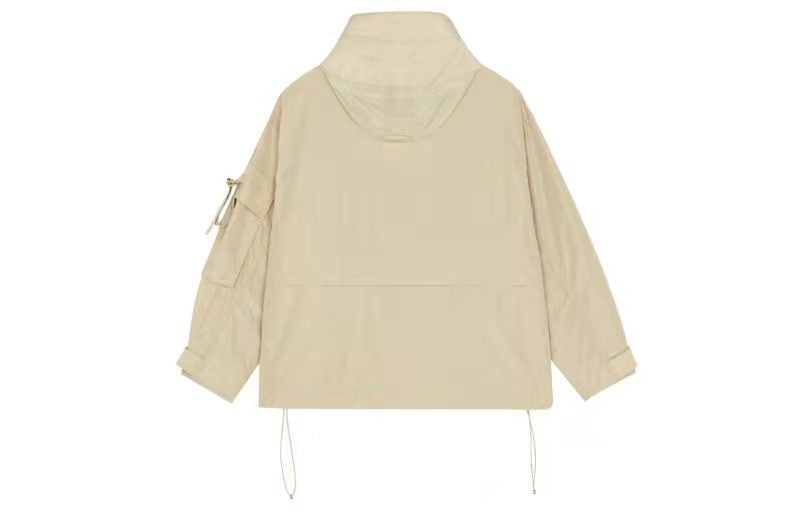 (WMNS) New Balance Logo Printing Woven Hooded Track Jacket Khaki AWJ13333-BEI - 2