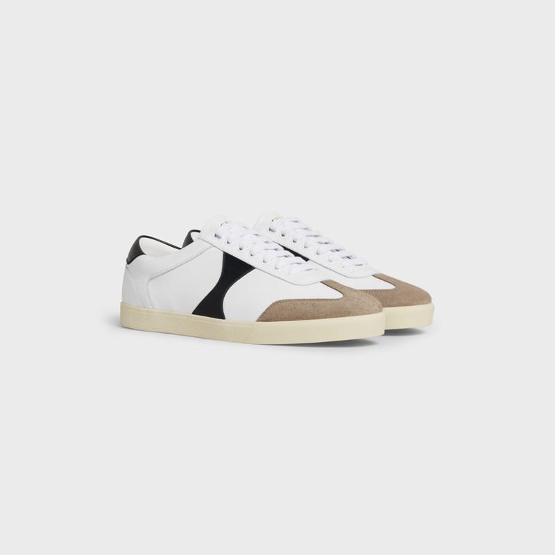 CELINE Celine Triomphe Low Lace Up Sneaker Plain Logo in Calfskin and Suede Calfskin outlook