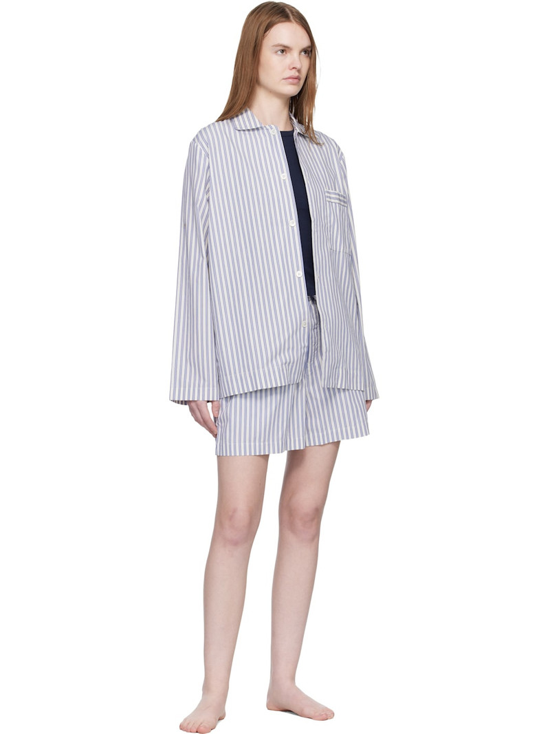 TEKLA White & Blue Poplin Pyjama Shorts outlook