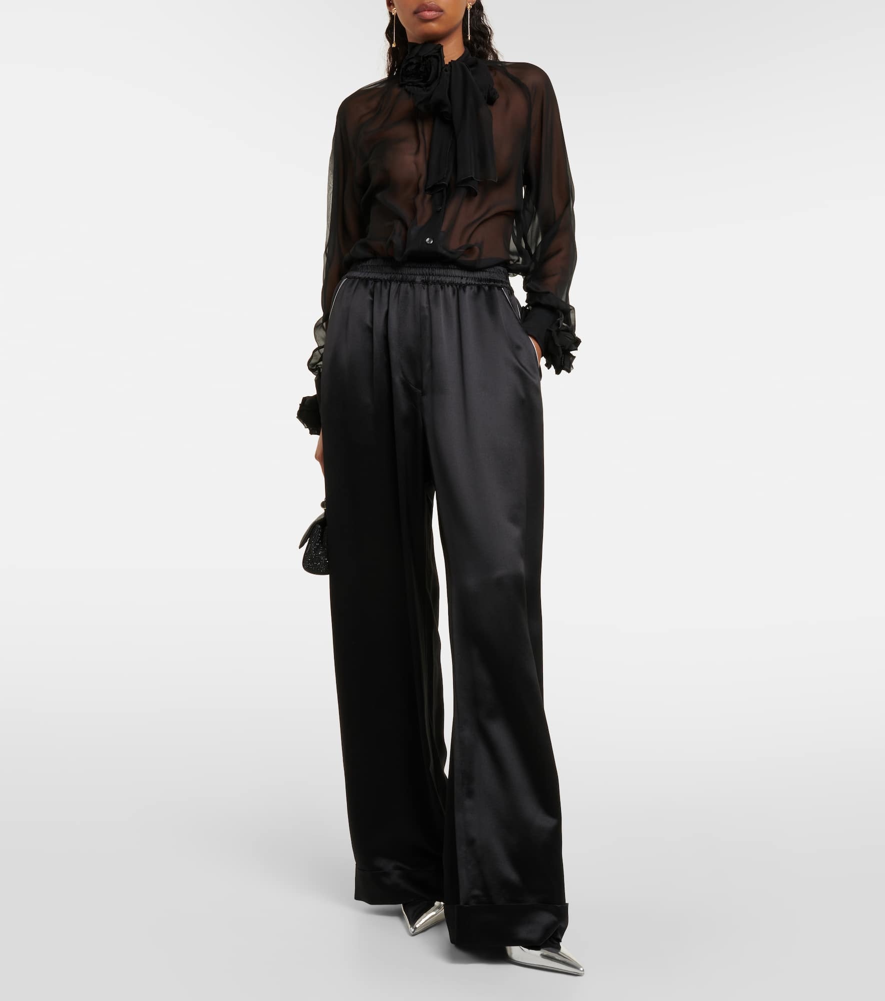 High-rise silk-blend wide-leg pants - 2