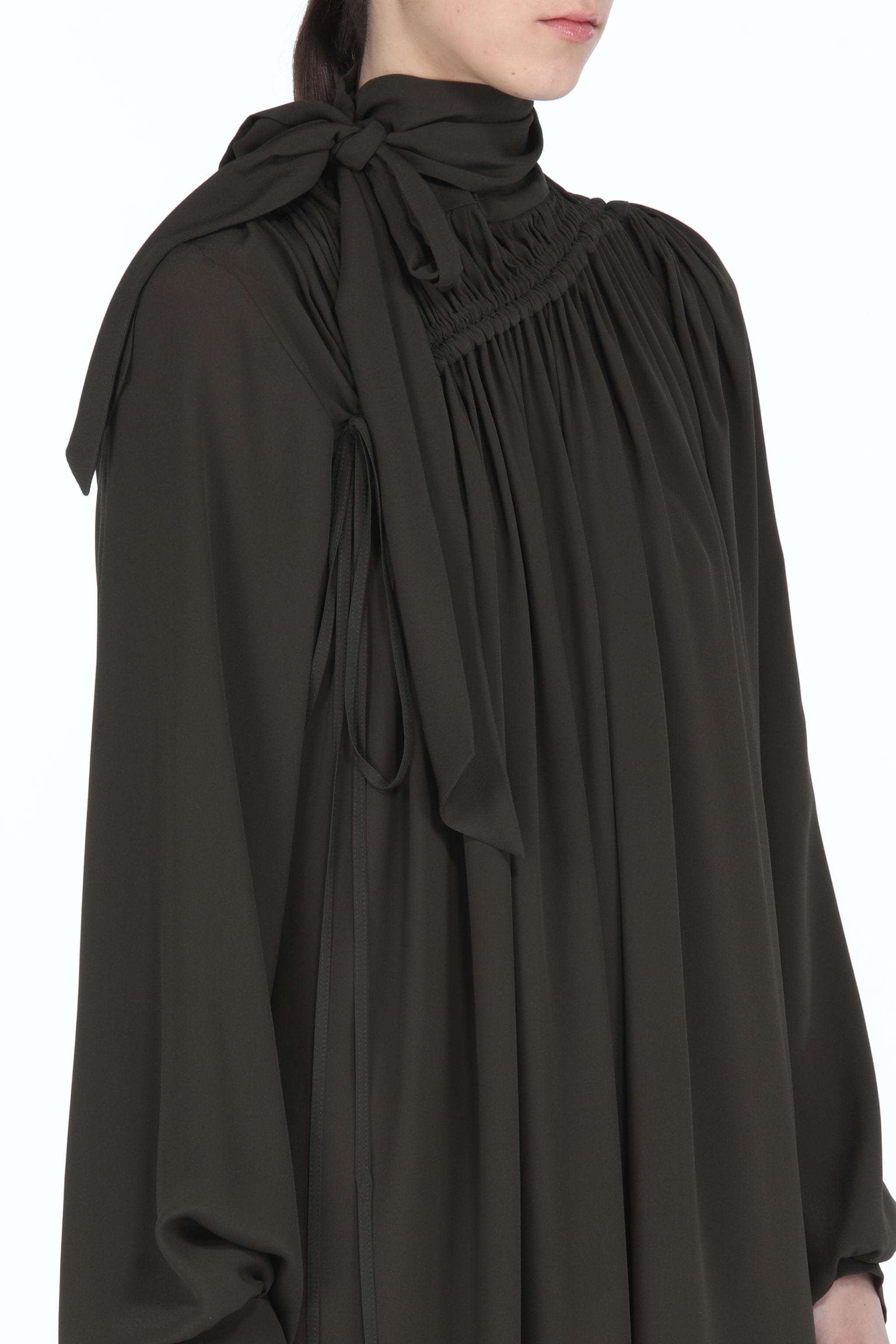 TIE-NECK GATHERED DRESS - 3