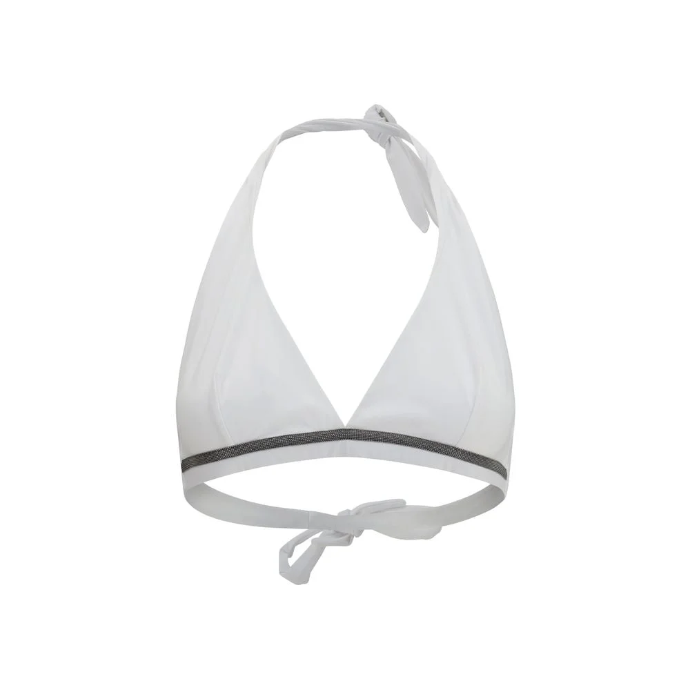 Brunello Cucinelli Monili-Embellished Tech Jersey Bikini Top — White - 1