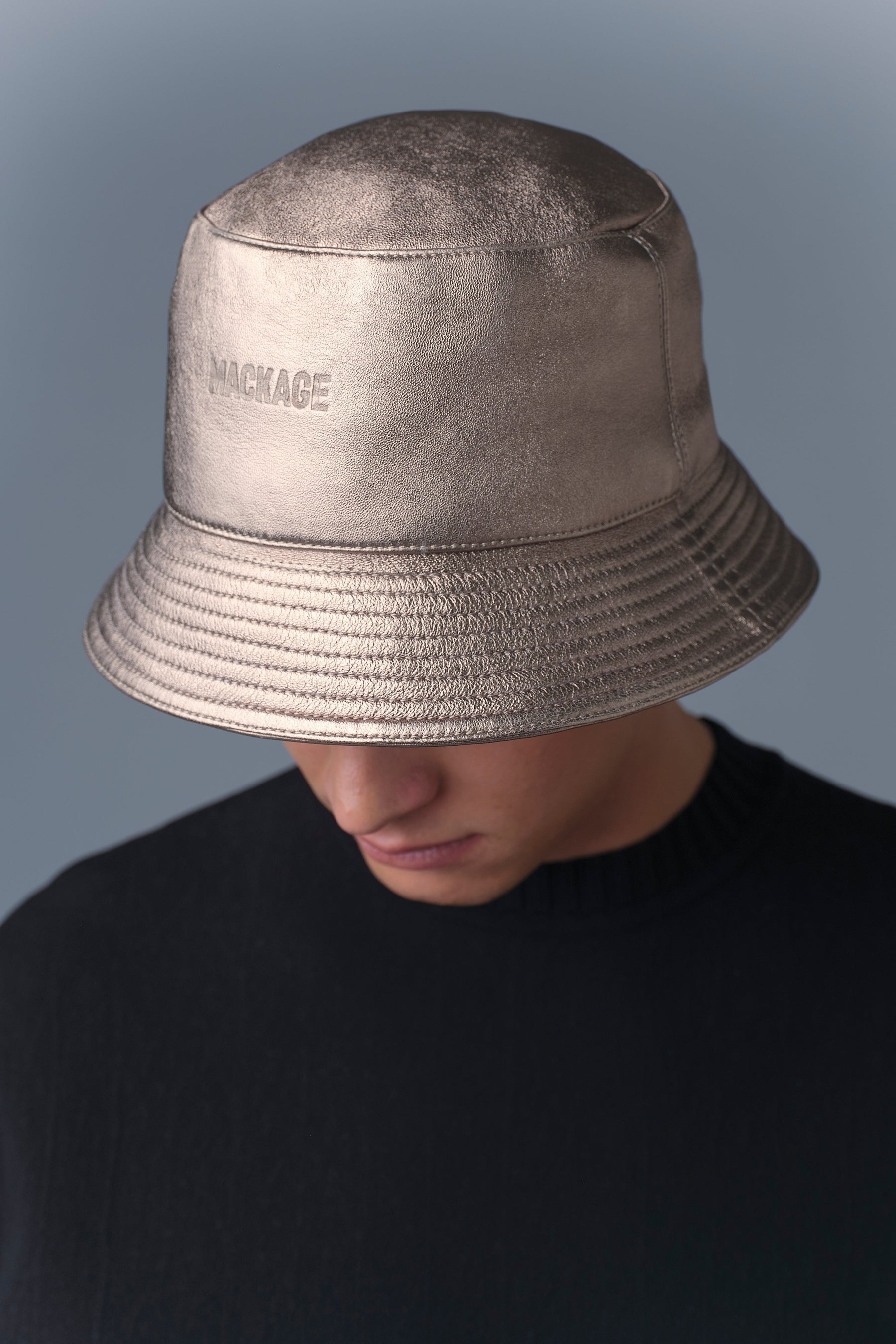 WOLFFE-NV Leather Bucket Hat with Debossed Logo - 1