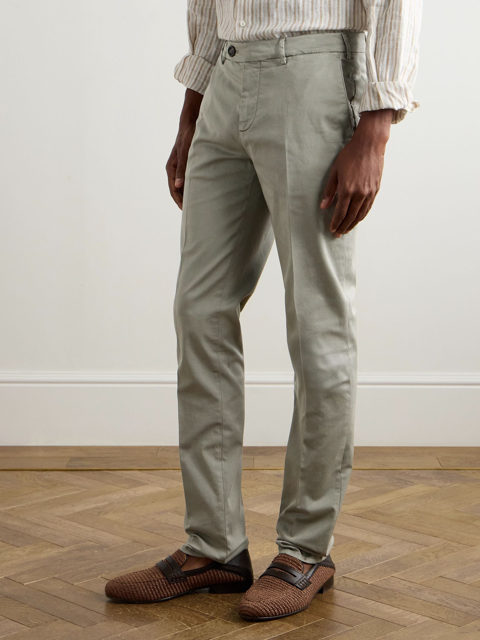 Tapered Cotton-Blend Twill Trousers Gray - 3
