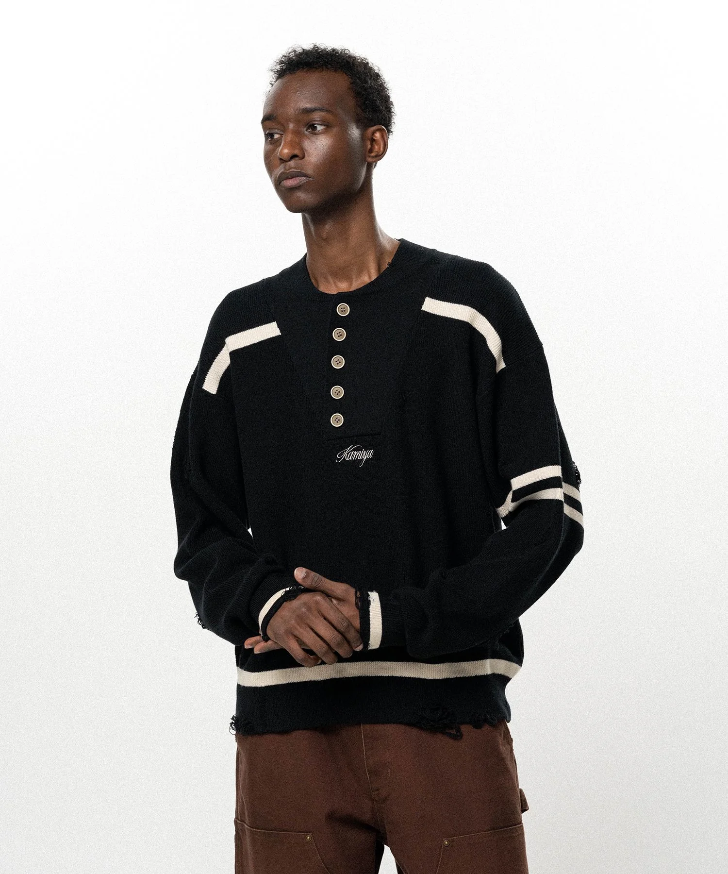 Embroidered Army Henley Knit - 1