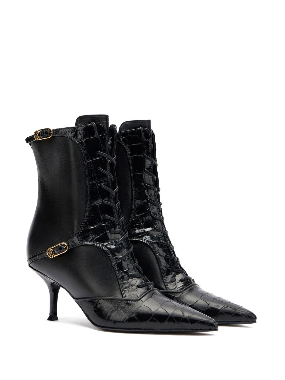 lace-up crocodile-effect ankle boots - 2