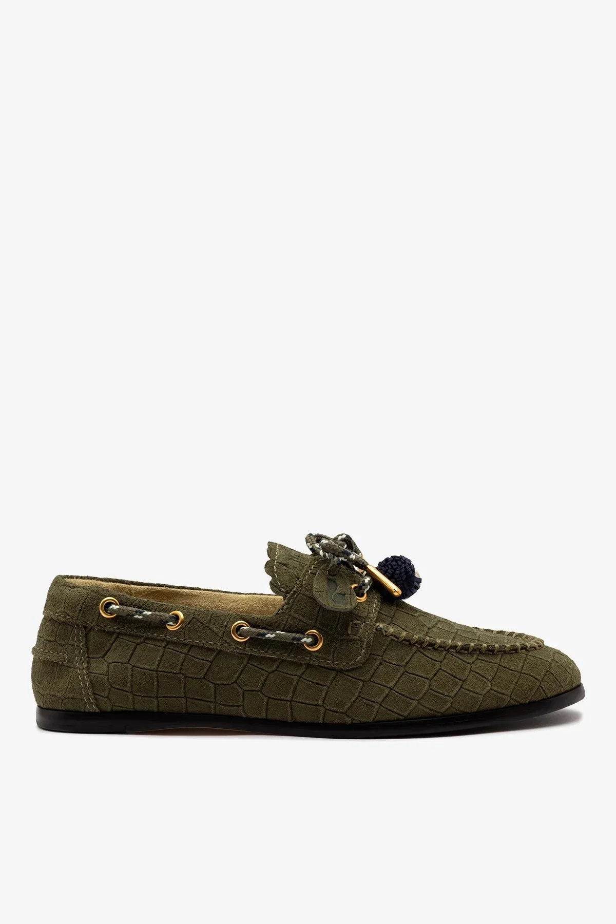 Cyprus Boat Shoe Olive Croco Suede - 1