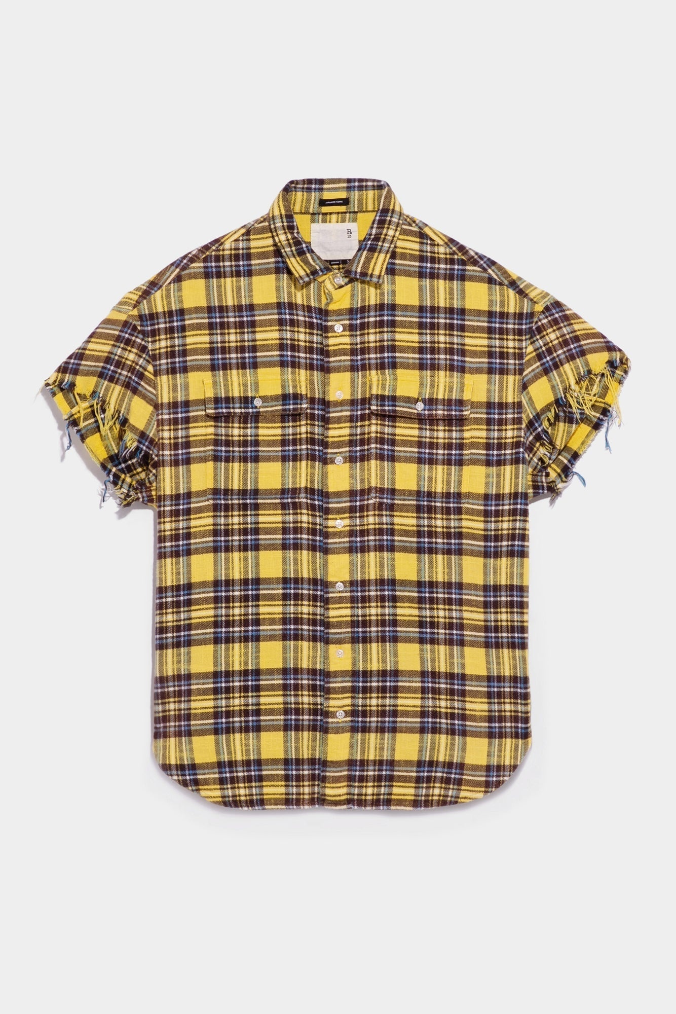 Oversized Cut-Off Shirt - Yellow Plaid | R13 Denim Official Site - 4
