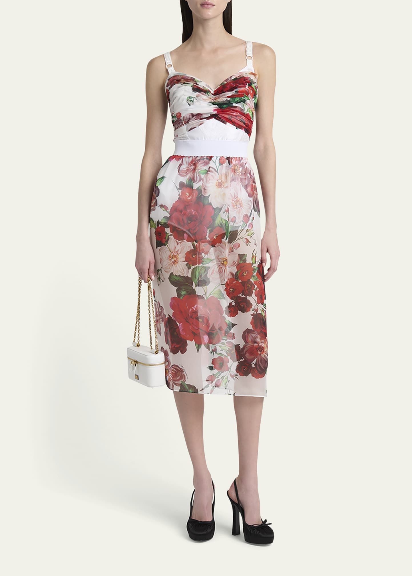 Bouquet Rose Chiffon Sheer Midi Skirt - 2
