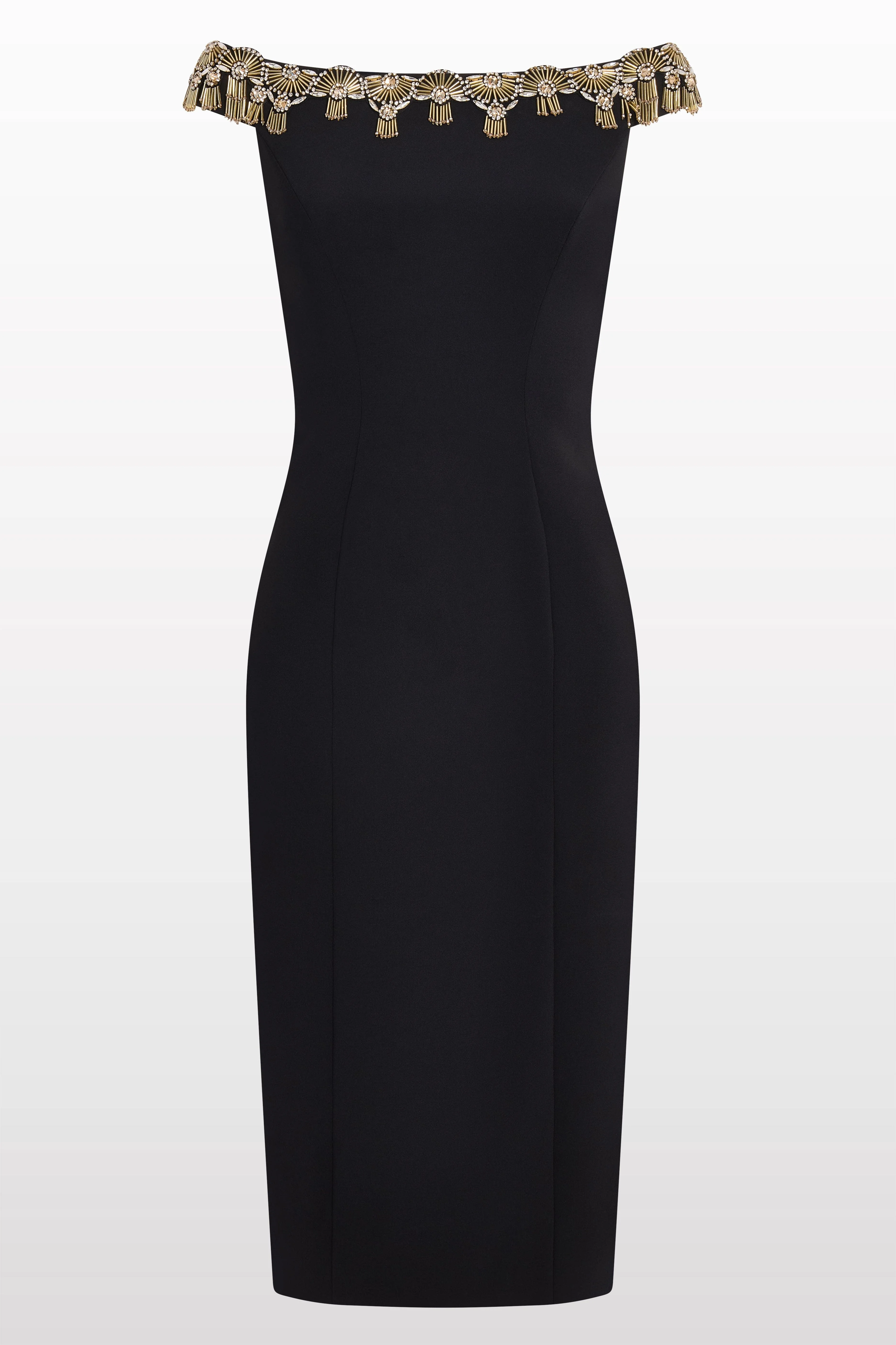 Jenny Packham Valorie Beaded Off-Shoulder Midi Dress in Liquorice at Nordstrom - 1