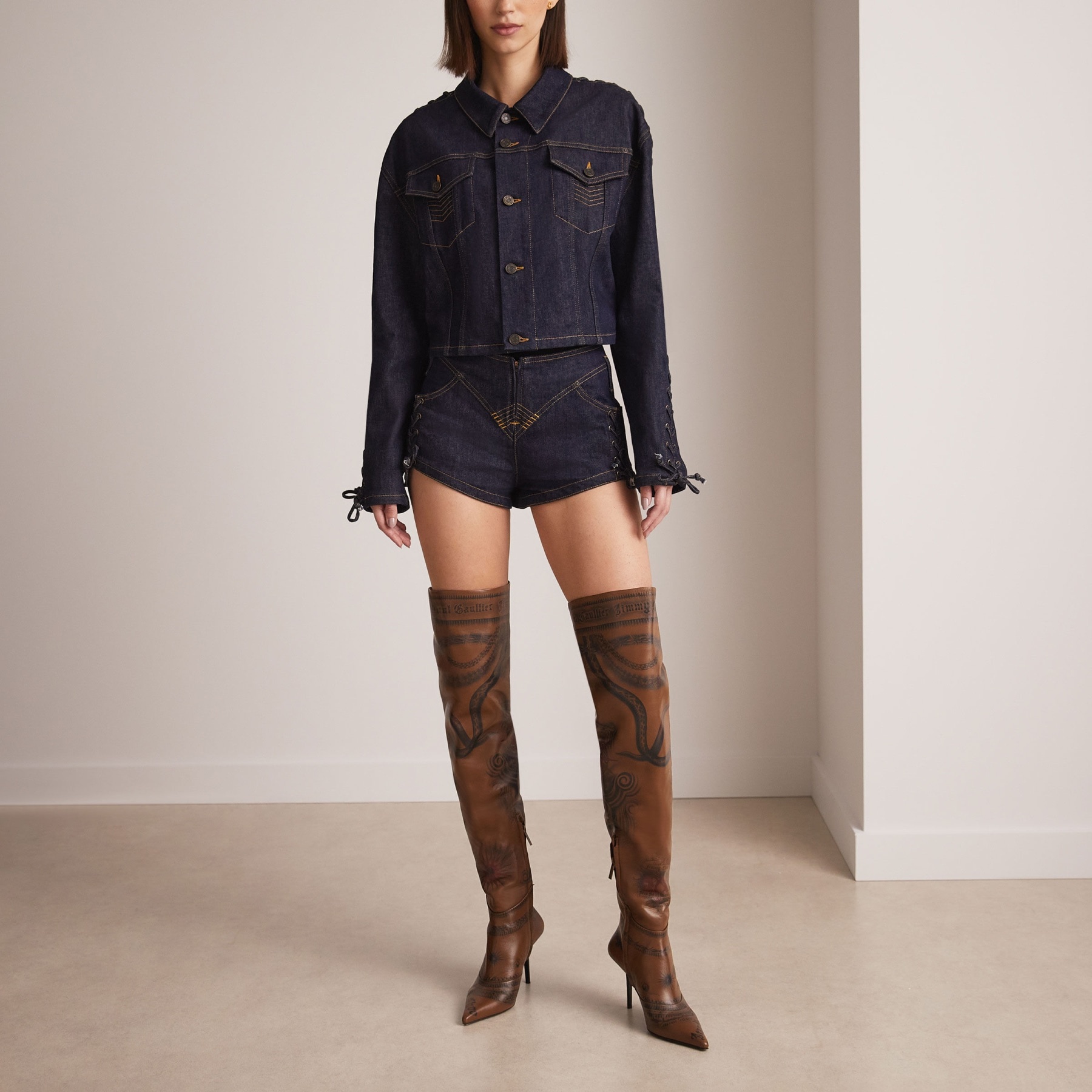 Jimmy Choo / Jean Paul Gaultier Over The Knee Boot 90
Clove Tattoo Printed Leather Over-The-Knee Boo - 2