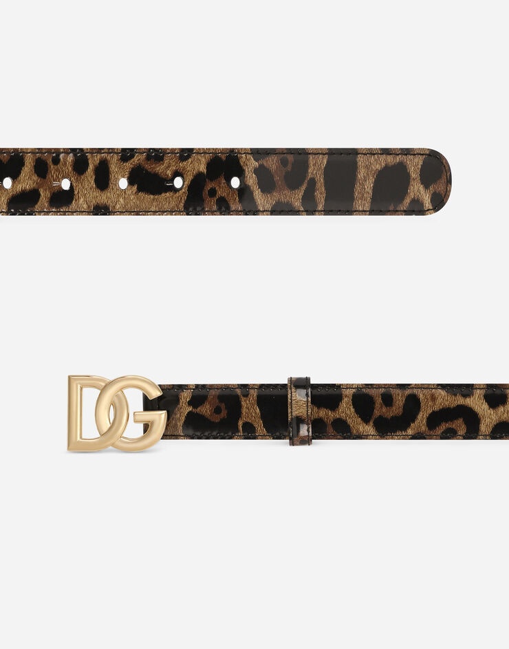 Leopard-print glossy calfskin belt with DG logo - 2