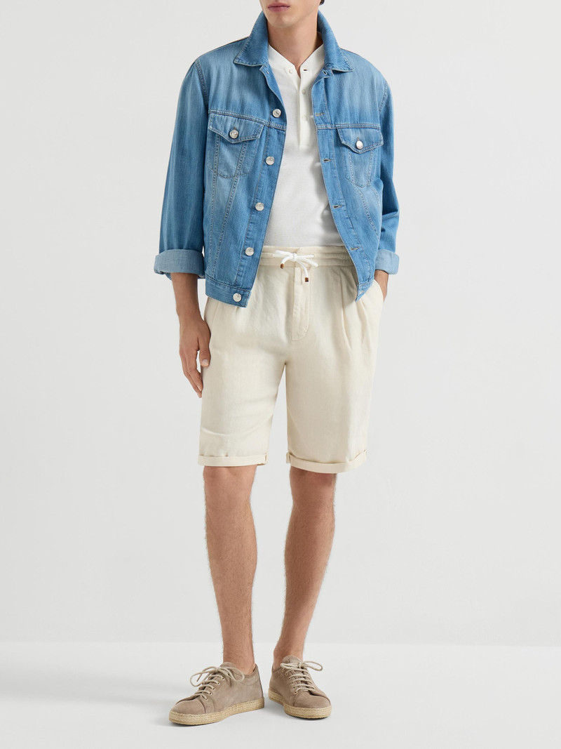 Men's Garment Dyed Bermuda Shorts in Linen Gabardine - Off White 6
