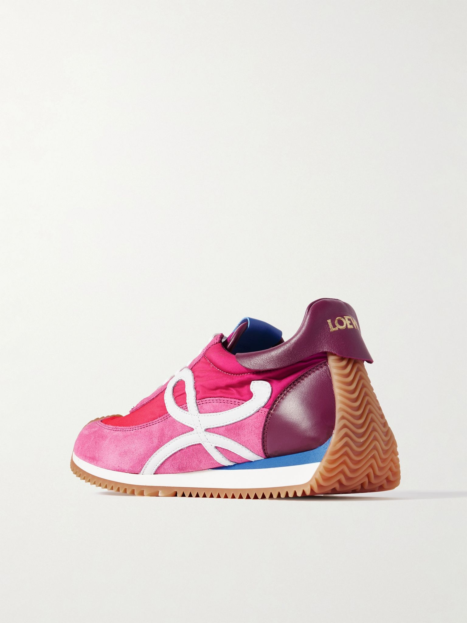 Flow Runner 2.0 leather-trimmed shell and suede sneakers Bright pink - 3