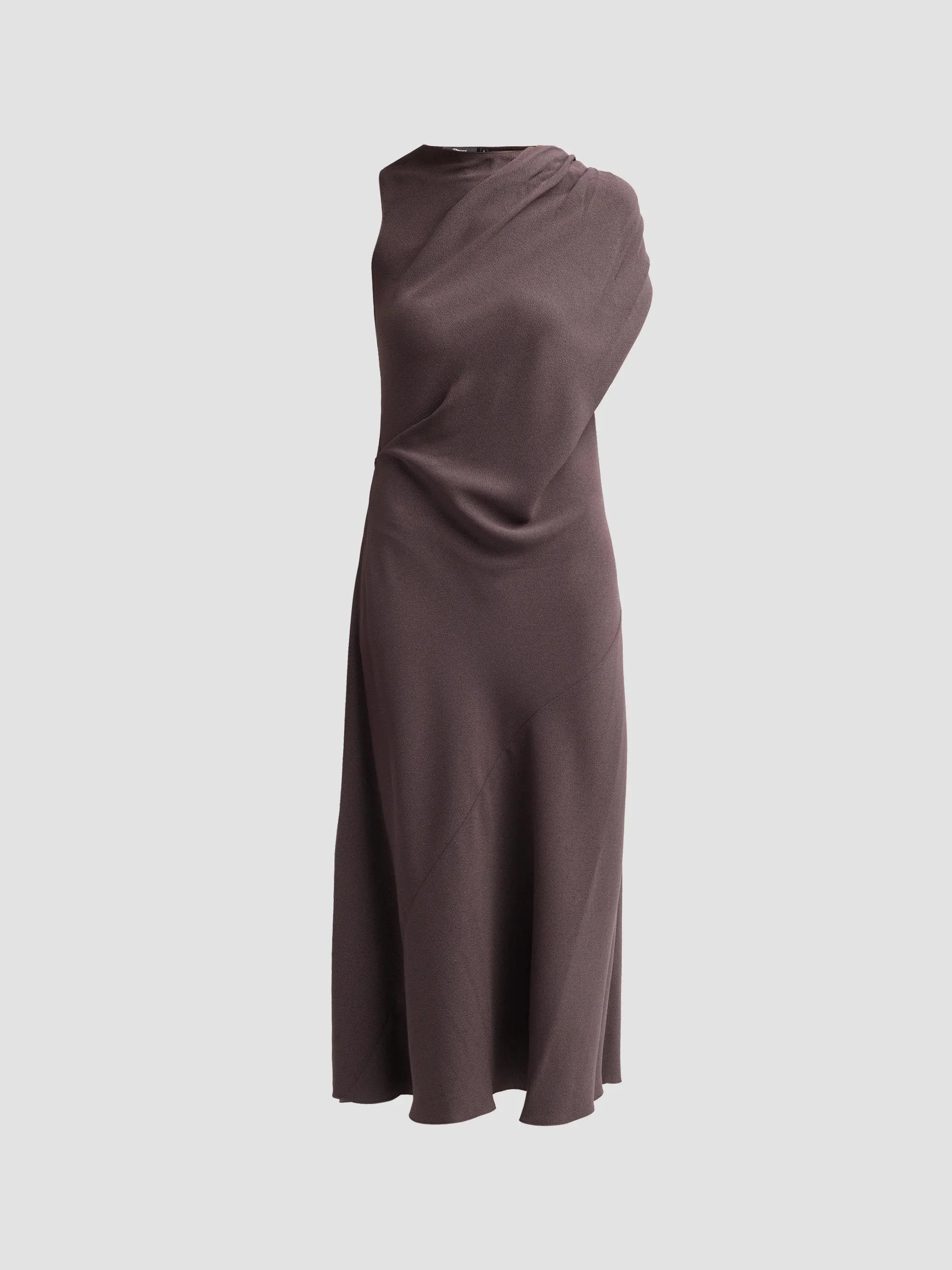 Women's Twisted Shoulder Midi Dress - Cacao - 1