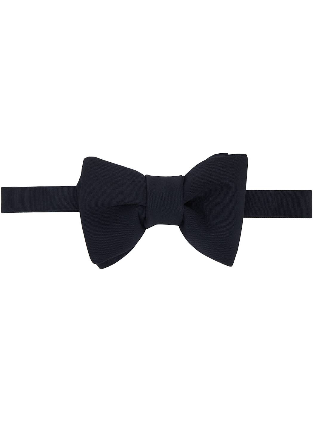 Navy Silk Mohair Faille Bow Tie - 1