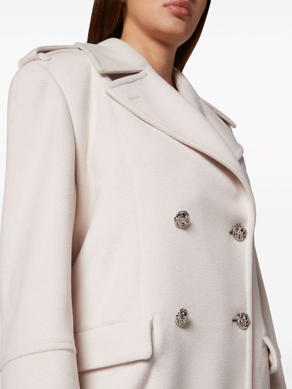 Skull crystal-embellished double-breasted coat - 5