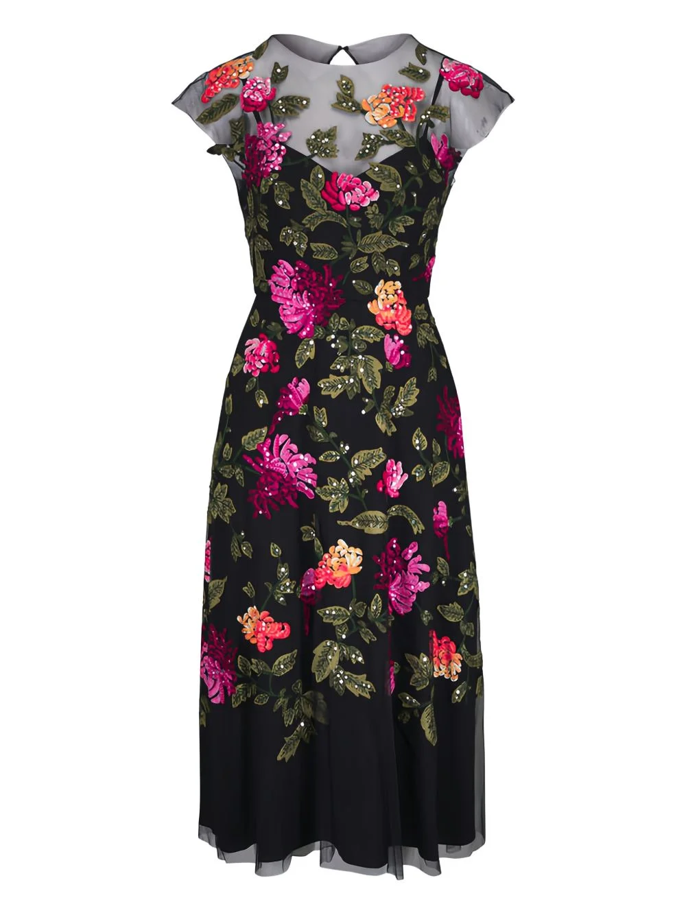 floral-embroidery tulle midi dress - 1