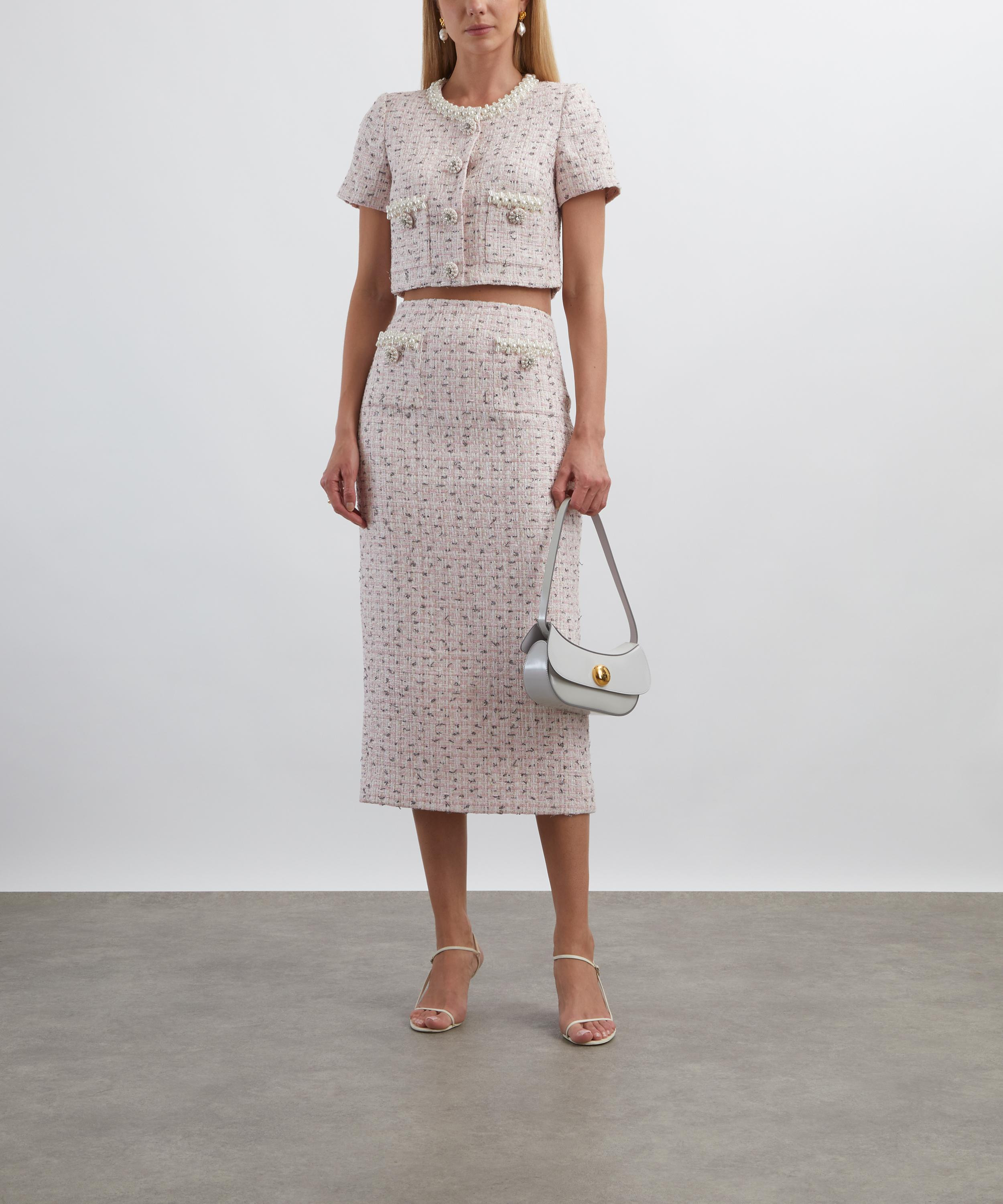 Pink Bouclé Pearl Midi Skirt - 2