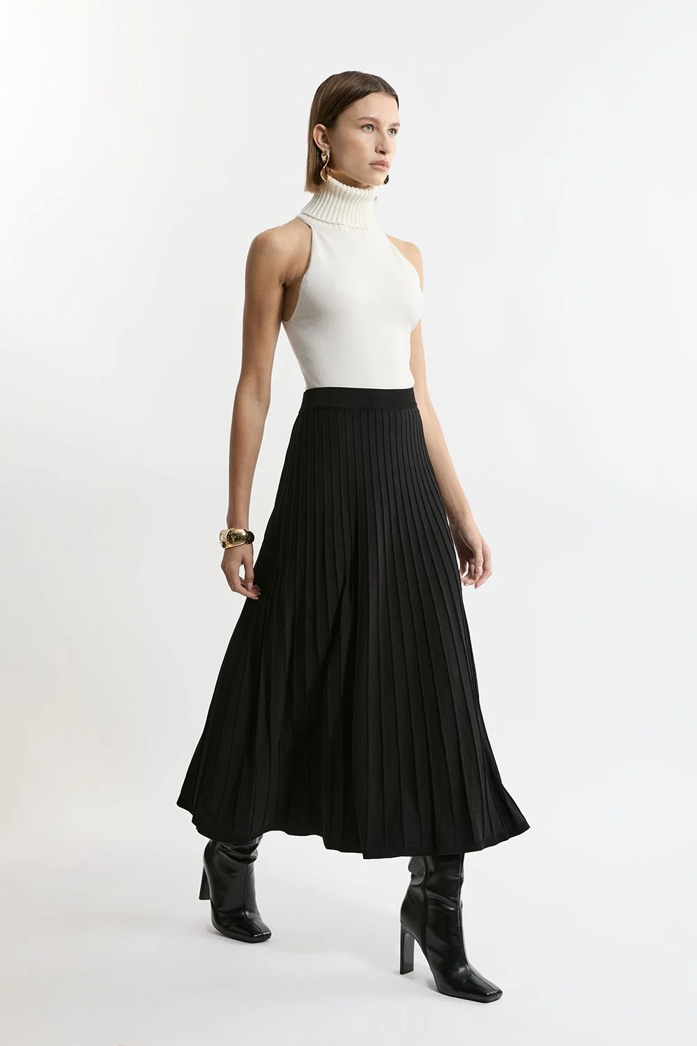 Petite High Waisted Textured Knit Full Maxi Skirt - 1