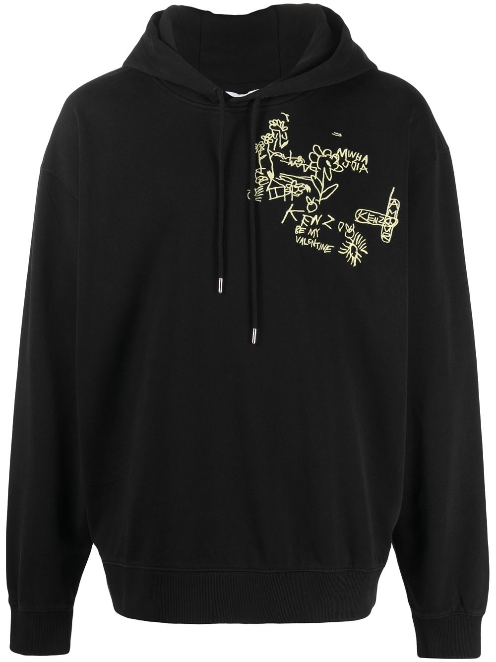 drawing-print drawstring hoodie - 1