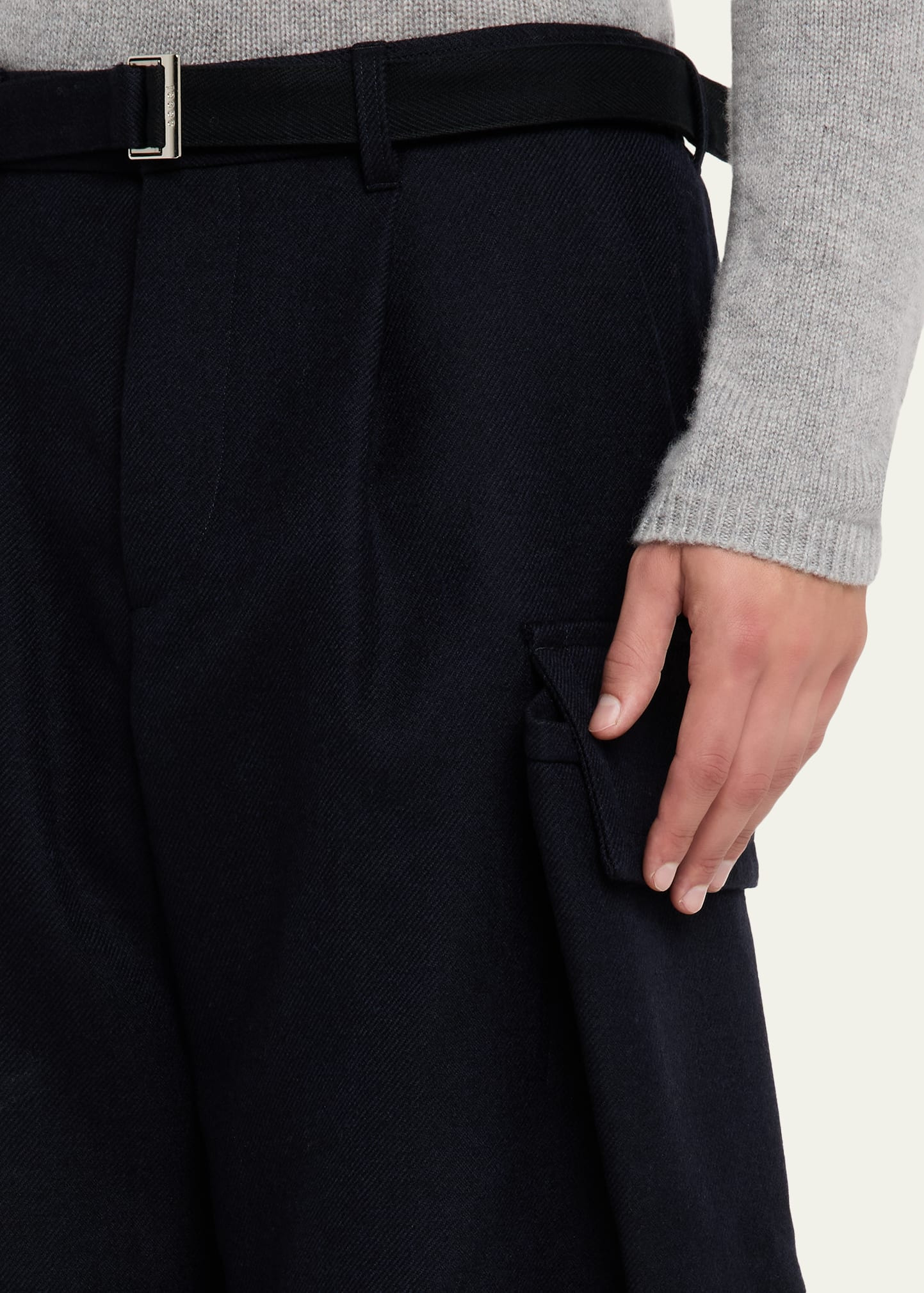 Men's Double-Faced Melton Wool Oversized Cargo Pants - 5