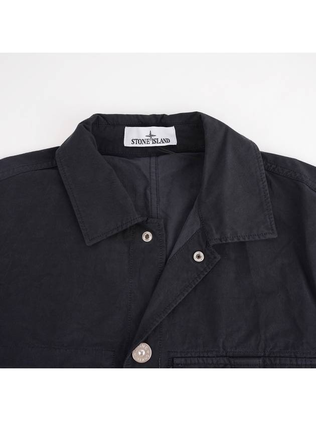 Cupro Cotton Twill Over Long Sleeve Overshirt Jacket Navy - 4