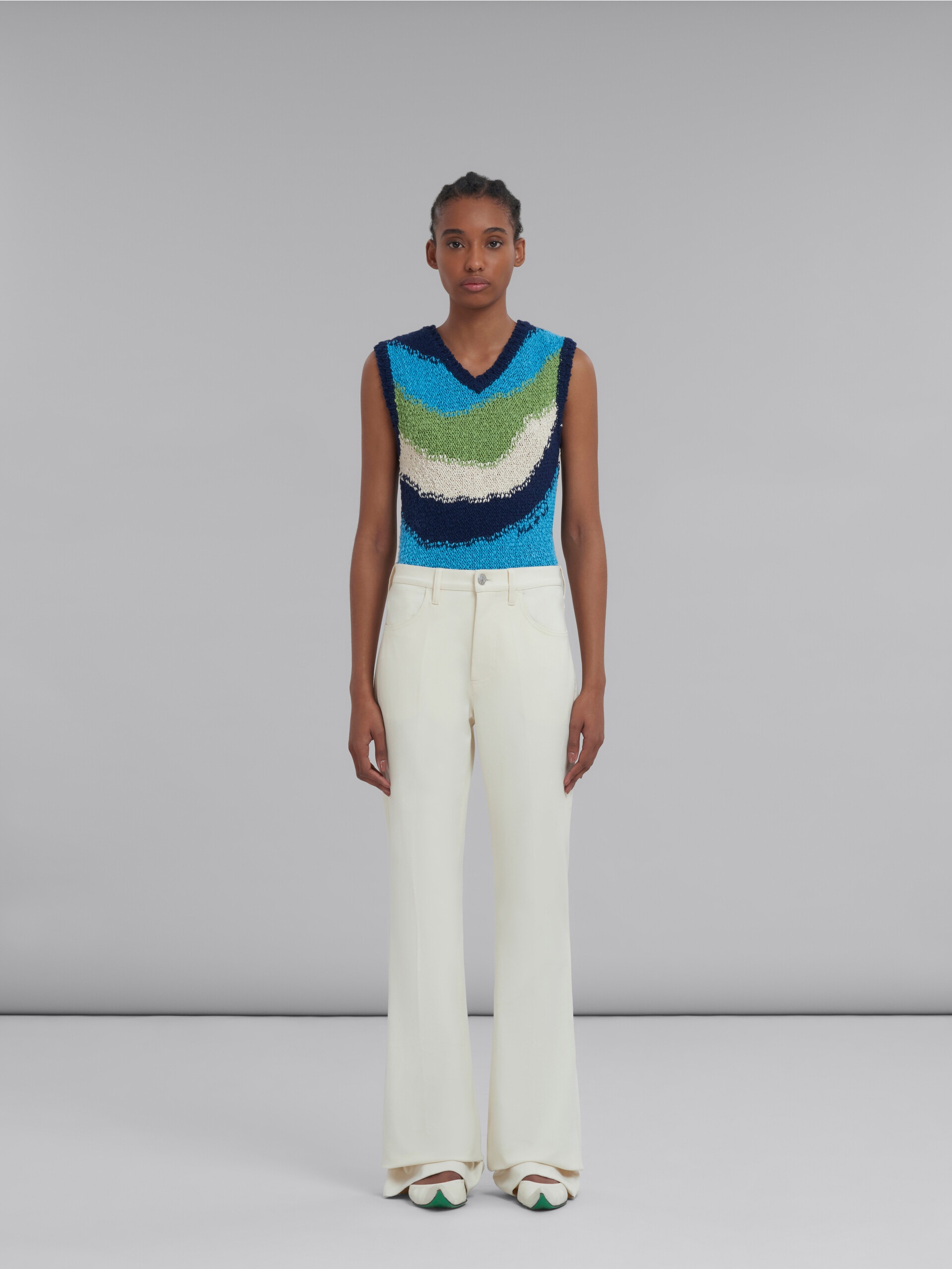 WHITE FLARED JERSEY TROUSERS - 2