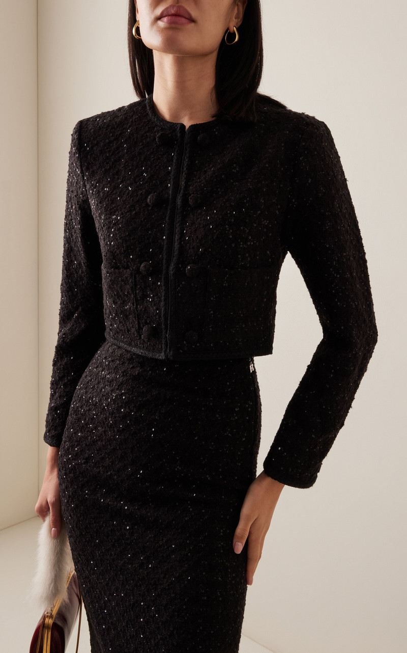 ROTATE Cropped Bouclé Jacket black outlook