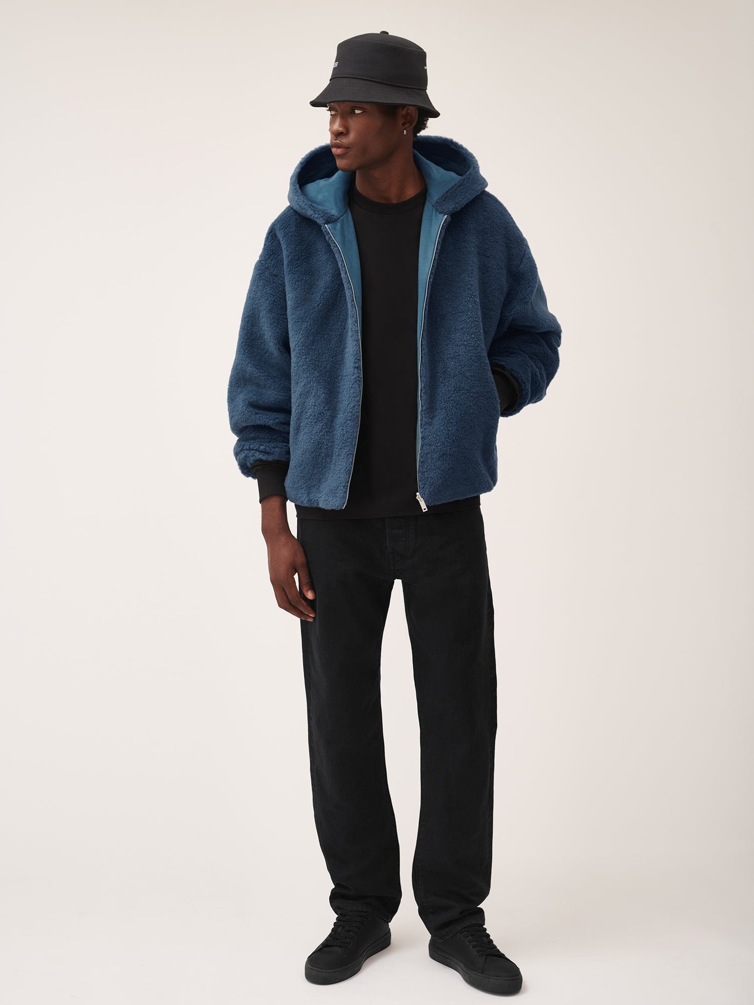 Mens Recycled Wool Fleece Reversible Bomber Jacket - Storm Blue - 6