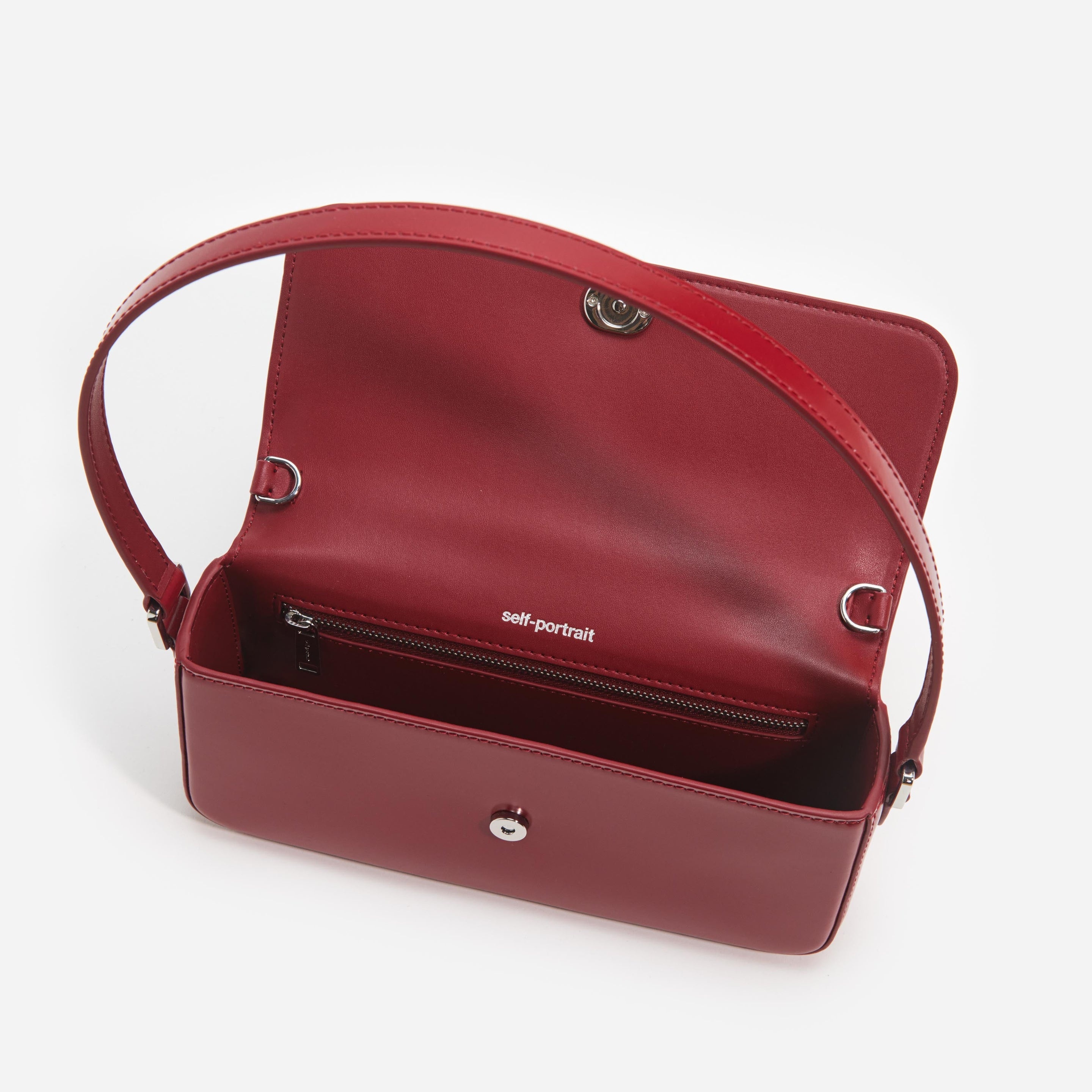 Burgundy Leather Baguette Bag - 5